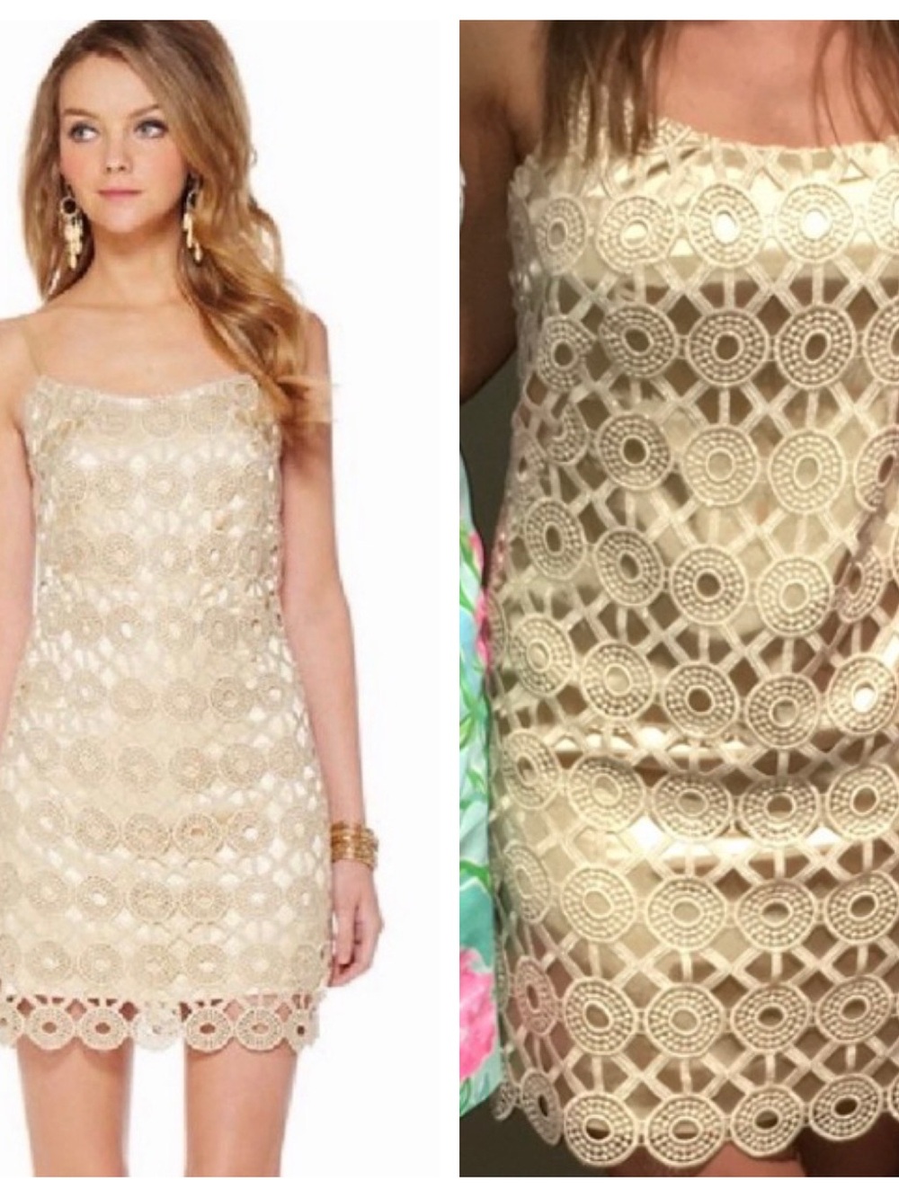 Lilly Pulitzer Gold Lace Sheath Dress - Women's Sleeveless Cocktail Dress